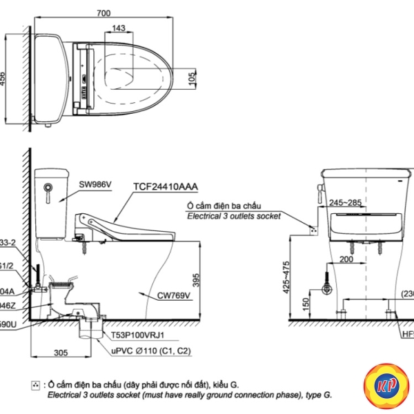 Bồn Cầu Điện Tử TOTO CS986GW14