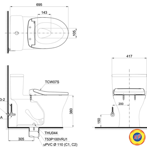 Bồn Cầu TOTO MS855DE2 Nắp Rửa Cơ