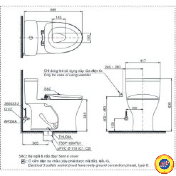 Bồn Cầu TOTO MS855DT8 Một Khối Nắp TC600VS
