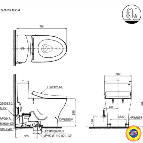 Bồn Cầu TOTO MS885DE4 Nắp Rửa Cơ