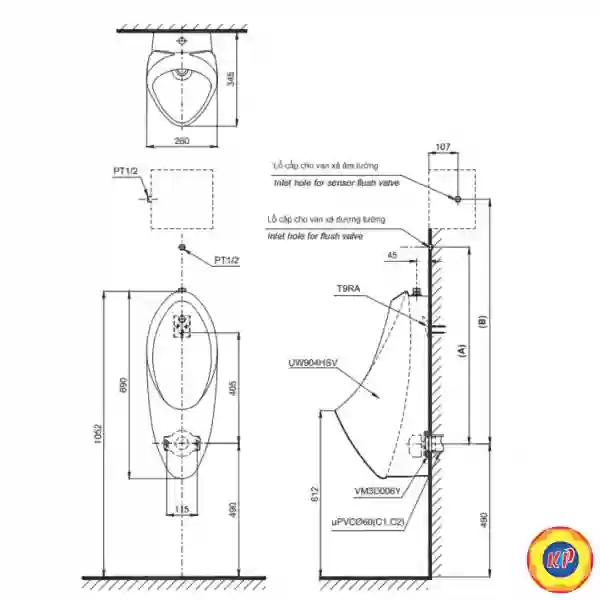 Bồn Tiểu Nam TOTO UT904N#XW Treo Tường