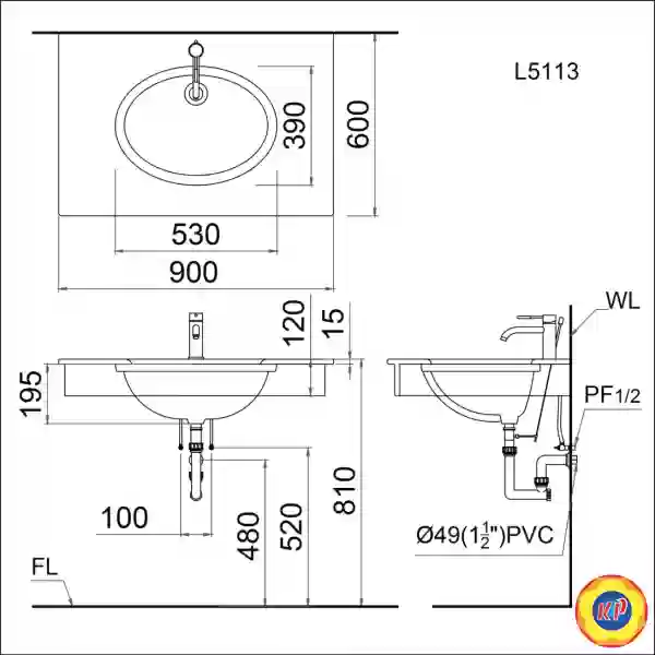Chậu Rửa Lavabo Âm Bàn CAESAR L5113 Oval