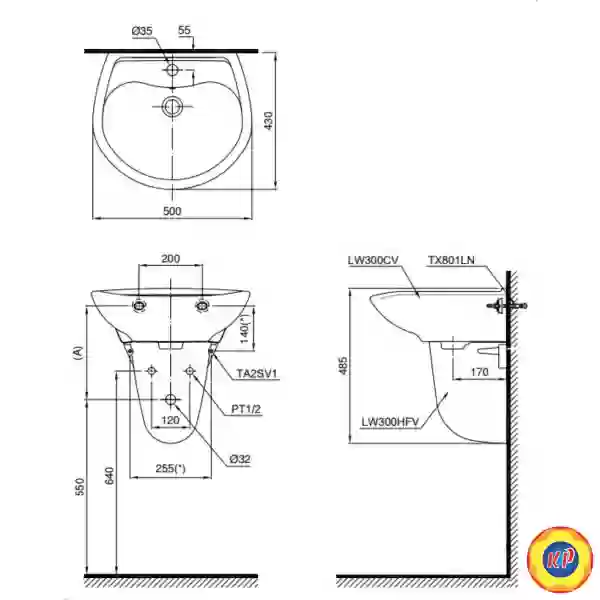 Chậu Lavabo TOTO LHT300CR Treo Tường Chân Ngắn