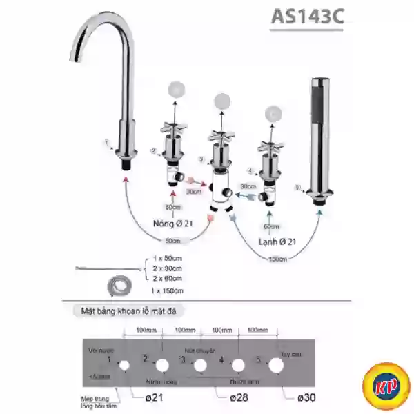 Bộ Vòi Sen Bồn Tắm CAESAR AS143C