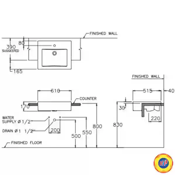Chậu Rửa Mặt Lavabo COTTO C0225 Kate Bán Âm Bàn