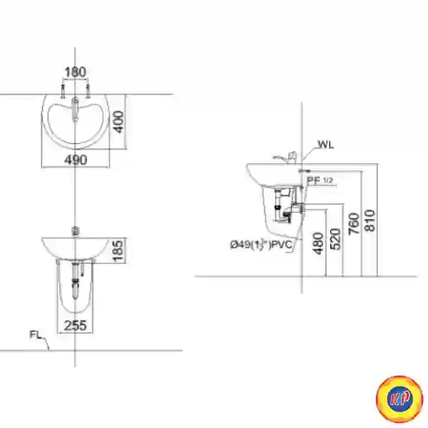 Chậu Lavabo Caesar Chân Ngắn L2150/P2443