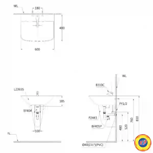 Chậu Rửa Lavabo Caesar Kèm Chân Treo L2365/P2443