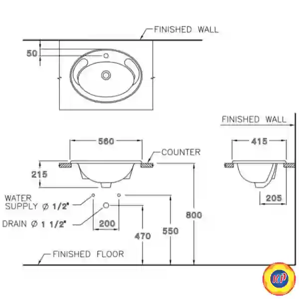 Chậu Rửa Lavabo COTTO C007  Âm Bàn Dương Vành