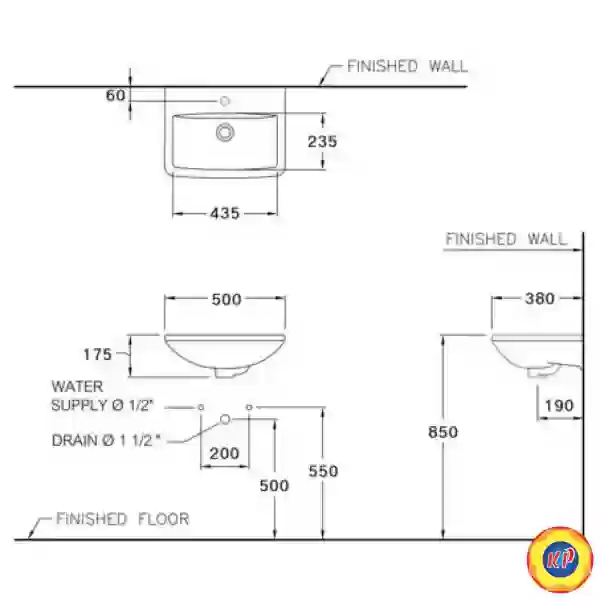 Chậu Rửa Mặt Lavabo COTTO C0107/C4201 Alice Chân Ngắn