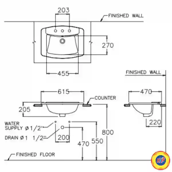 Chậu Rửa Mặt Lavabo COTTO C0110 Âm Bàn Dương Vành Victor