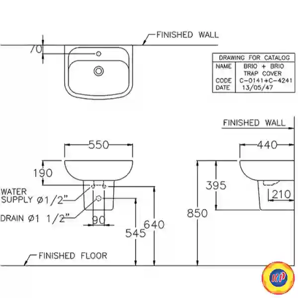 Chậu Lavabo COTTO C0141/C4241 Brio Chân Ngắn