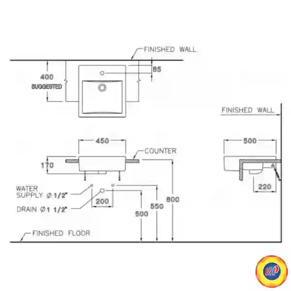 Chậu Lavabo COTTO C02717 Parvis Bán Âm Bàn