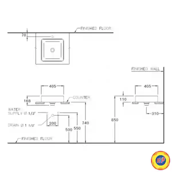 Chậu Lavabo COTTO C003417 Đặt Bàn Sensation Square (TDM)
