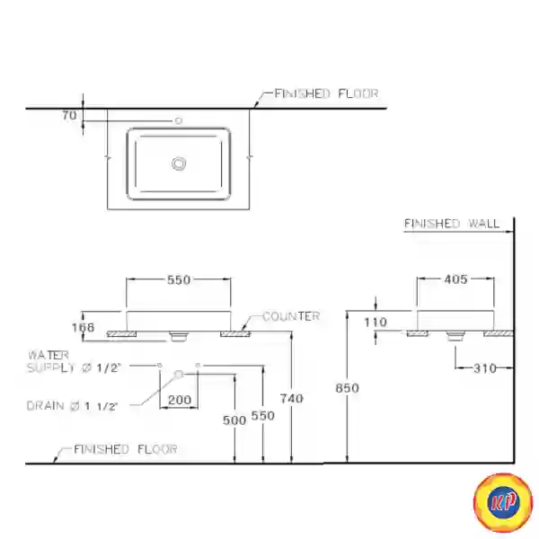 Chậu Lavabo COTTO C003427 Đặt Bàn Sensation Rectangle