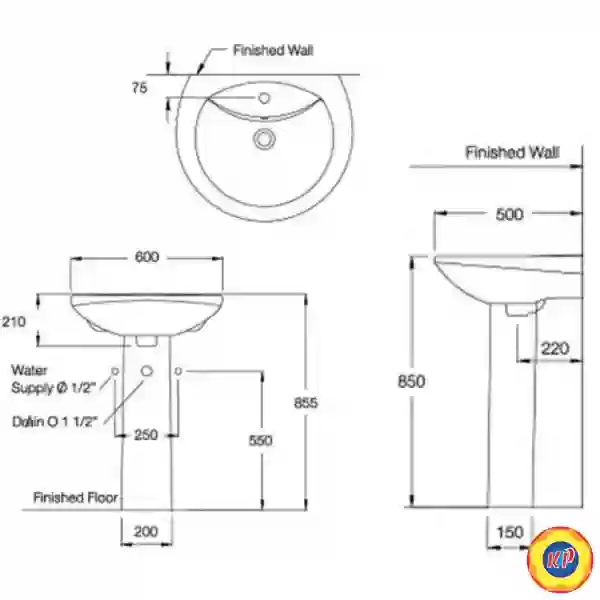 Chậu Lavabo COTTO C0107/C411 Chân Dài Alice