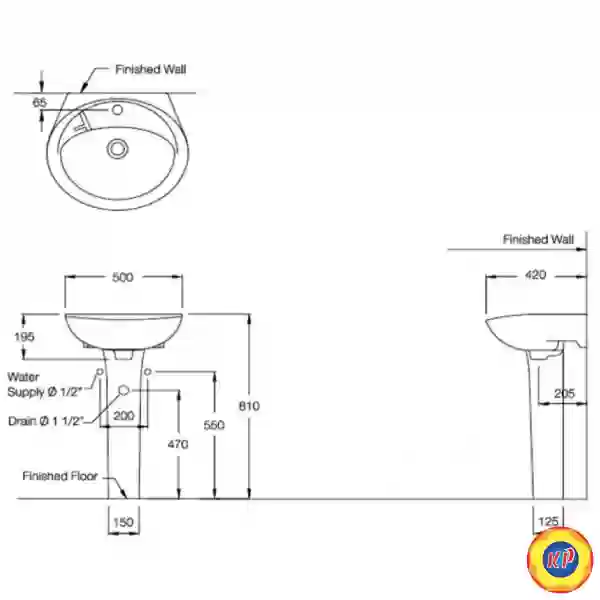 Chậu Lavabo COTTO C013/C404 Kensington 20 Chân Dài