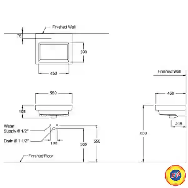 Chậu Lavabo COTTO C01397 Quado Treo Tường