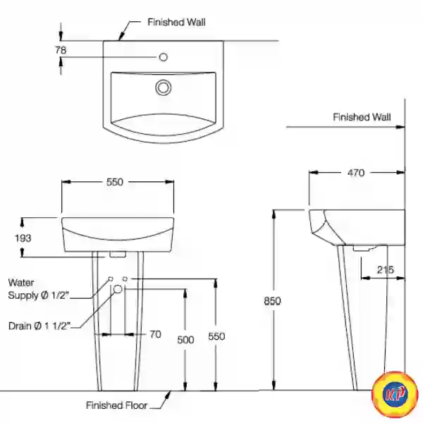 Chậu Lavabo COTTO C01517/C4150 Tetragon Chân Dài
