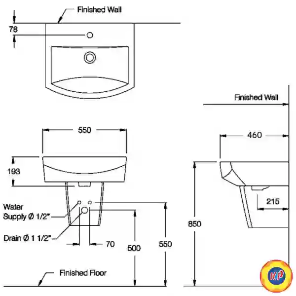 Chậu Lavabo COTTO C01517/C4250 Tetragon Chân Ngắn