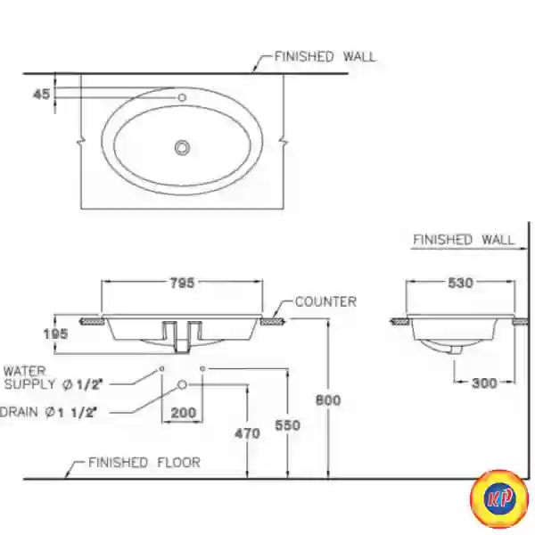 Chậu Rửa Lavabo COTTO C019 Ellipse Dương Vành