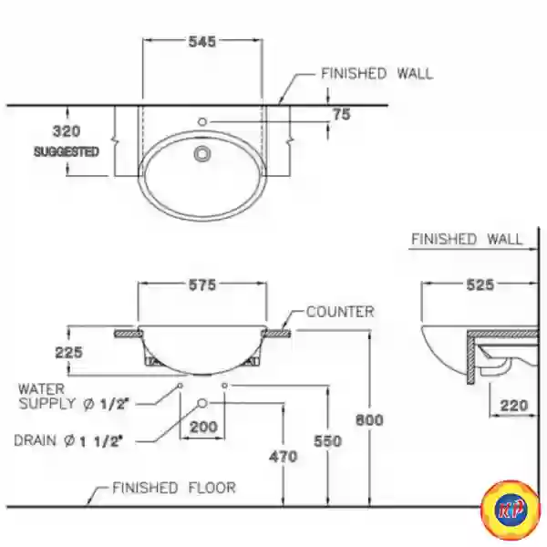 Lavabo COTTO C021 Hellen Bán Âm Bàn