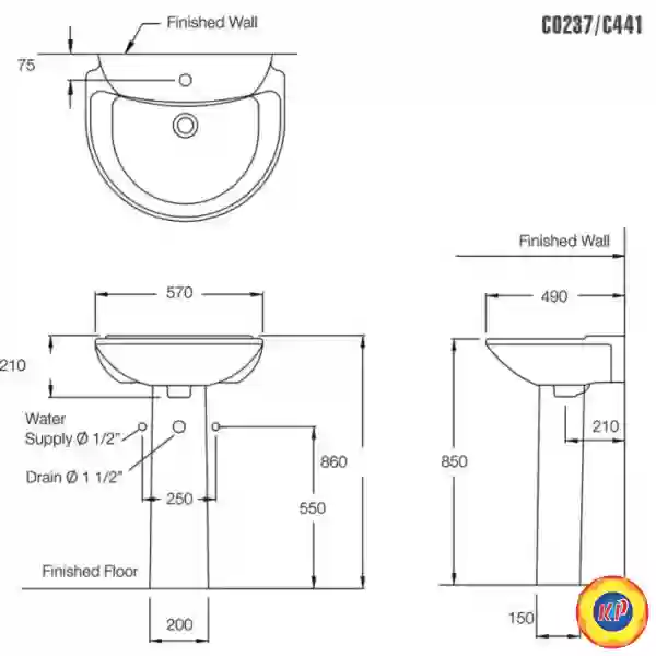 Chậu Lavabo COTTO C0237/C411 Chân Dài Sasha