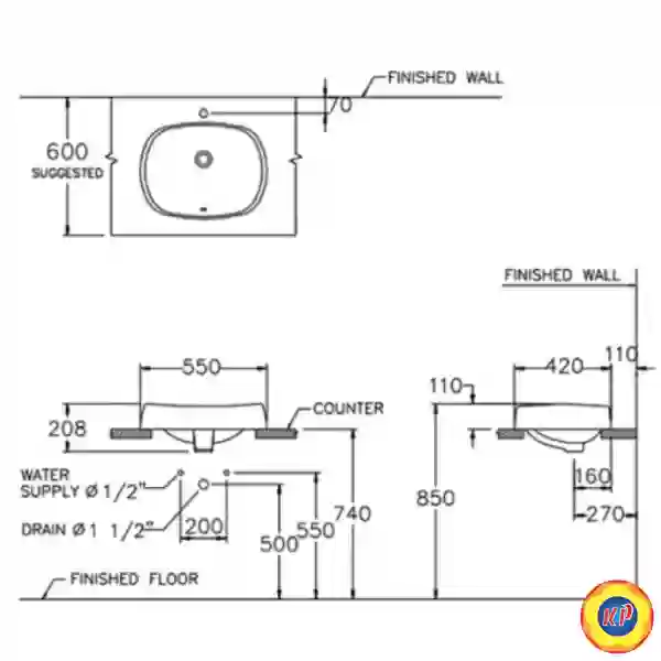 Chậu Rửa Lavabo COTTO C02517 Chole Đặt Bàn