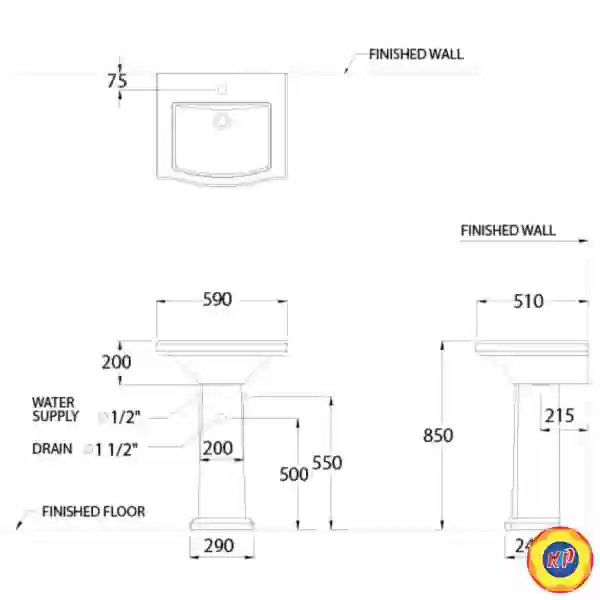 Chậu Rửa Lavabo COTTO C02957/C4066 Classique Chân Dài