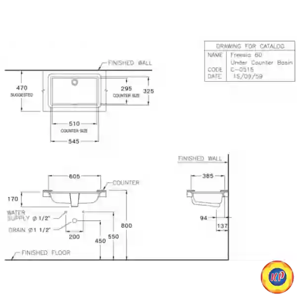 Chậu Rửa Lavabo COTTO C05157 Âm Bàn