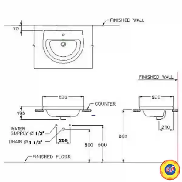 Chậu Rửa Lavabo COTTO C05847 Opera Dương Vành