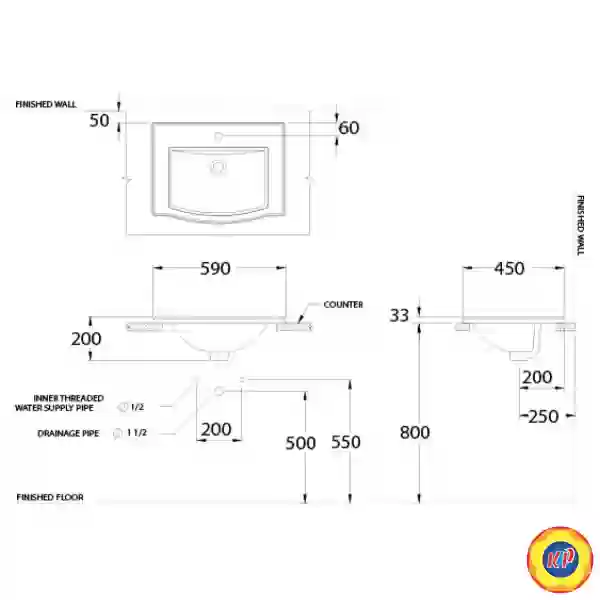 Lavabo COTTO C05897 Dương Vành Classique Counter