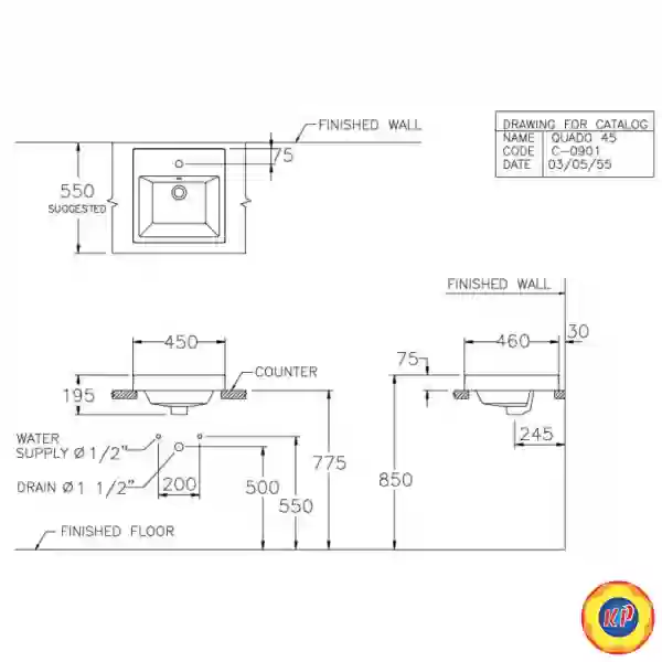 Chậu Rửa Lavabo COTTO C0901 Quado Đặt Bàn