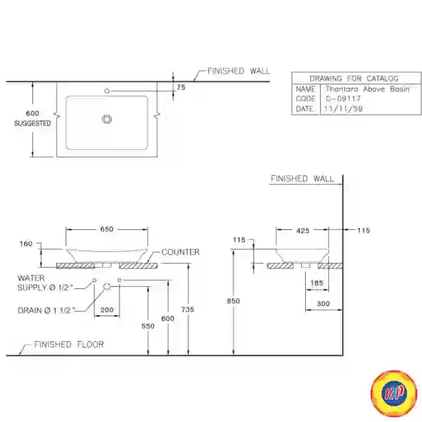 Chậu Lavabo COTTO C0911(MBK) Đặt Bàn Thantara Màu Đen