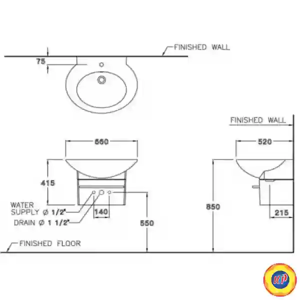 Chậu Rửa Mặt Lavabo COTTO SC01027 Charisma Chân Ngắn