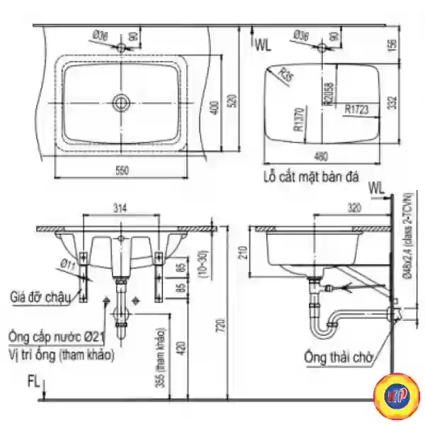 Chậu Rửa Lavabo Inax AL-2298V (AL2298V) Âm Bàn AquaCeramic