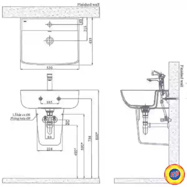Lavabo Inax L-312V (L312V) Treo Tường 530x435 mm