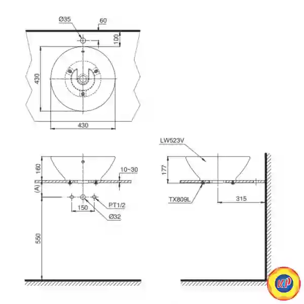 Chậu Lavabo TOTO LT523S#XW Đặt Bàn Hình Tròn