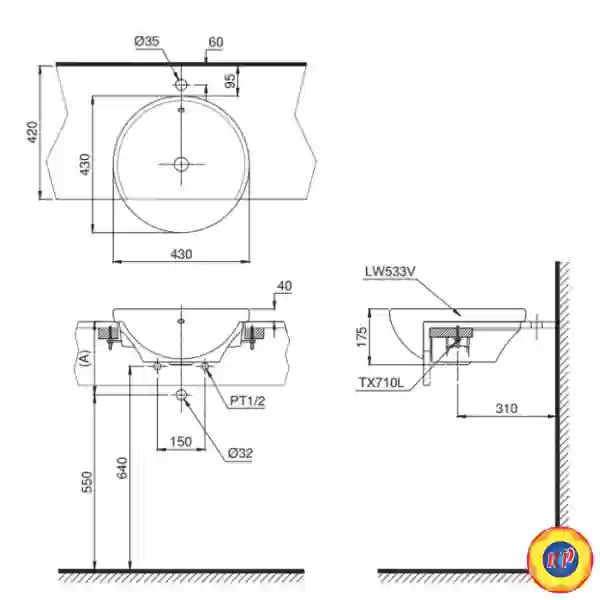 Chậu Lavabo TOTO LT533R#XW Bán Âm Bàn