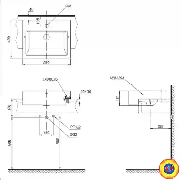 Chậu Rửa Mặt Lavabo TOTO LW647CJW/F Bán Âm Bàn