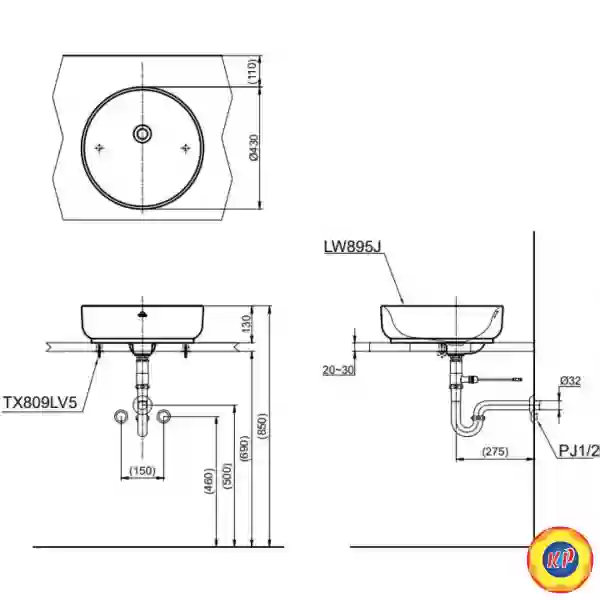 Chậu Rửa Mặt Lavabo TOTO LW895JW/F#W Đặt Bàn