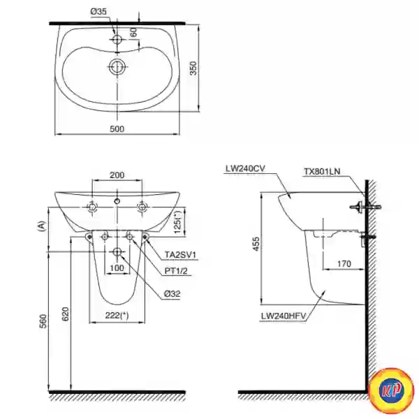Chậu Lavabo TOTO LHT240CS Treo Tường Chân Ngắn
