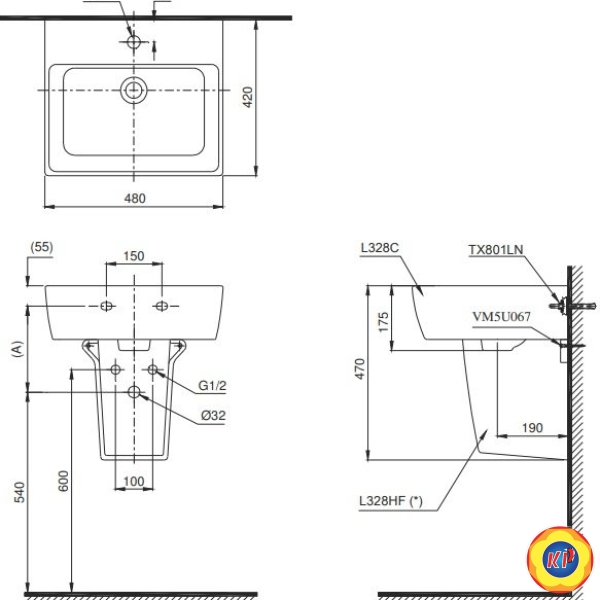 Chậu Rửa Mặt Lavabo TOTO LHT328C#XW Chữ Nhật Treo Tường Chân Ngắn