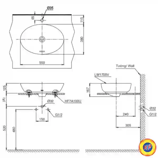 Chậu Lavabo TOTO LT1705#XW Đặt Bàn