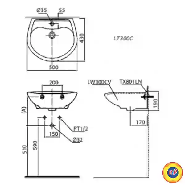 Chậu Rửa Lavabo TOTO LT300C Treo Tường