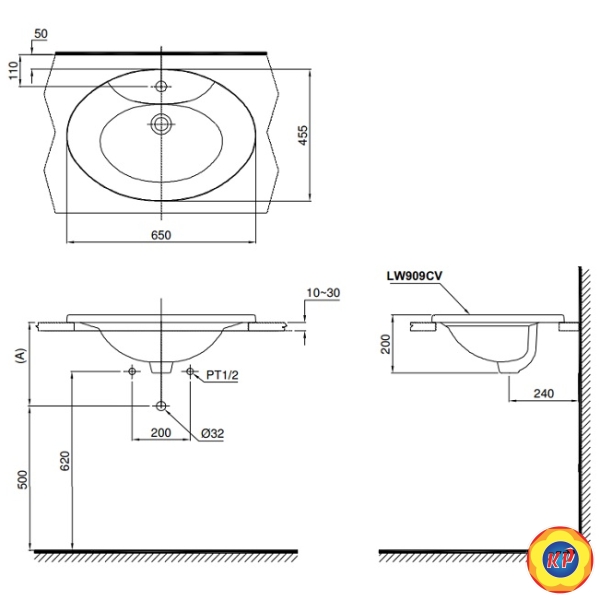 Chậu Rửa Lavabo TOTO L909C#XW Dương Vành
