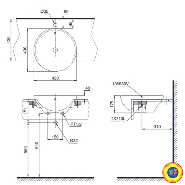 Chậu Lavabo TOTO LT533R#XW Bán Âm Bàn