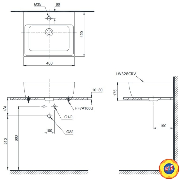 Chậu Rửa Lavabo TOTO LT328CTR#XW Đặt Bàn