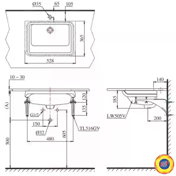 Chậu Lavabo TOTO LT505T#XW Âm Bàn