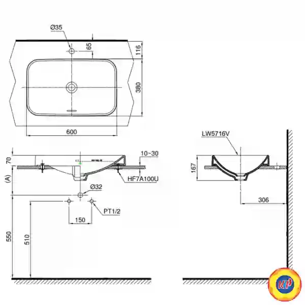 Chậu Rửa Lavabo TOTO LT5716#XW Đặt Bàn