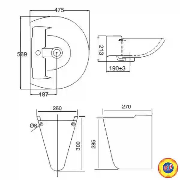 Chậu Rửa Lavabo Viglacera VI5 Chân Treo